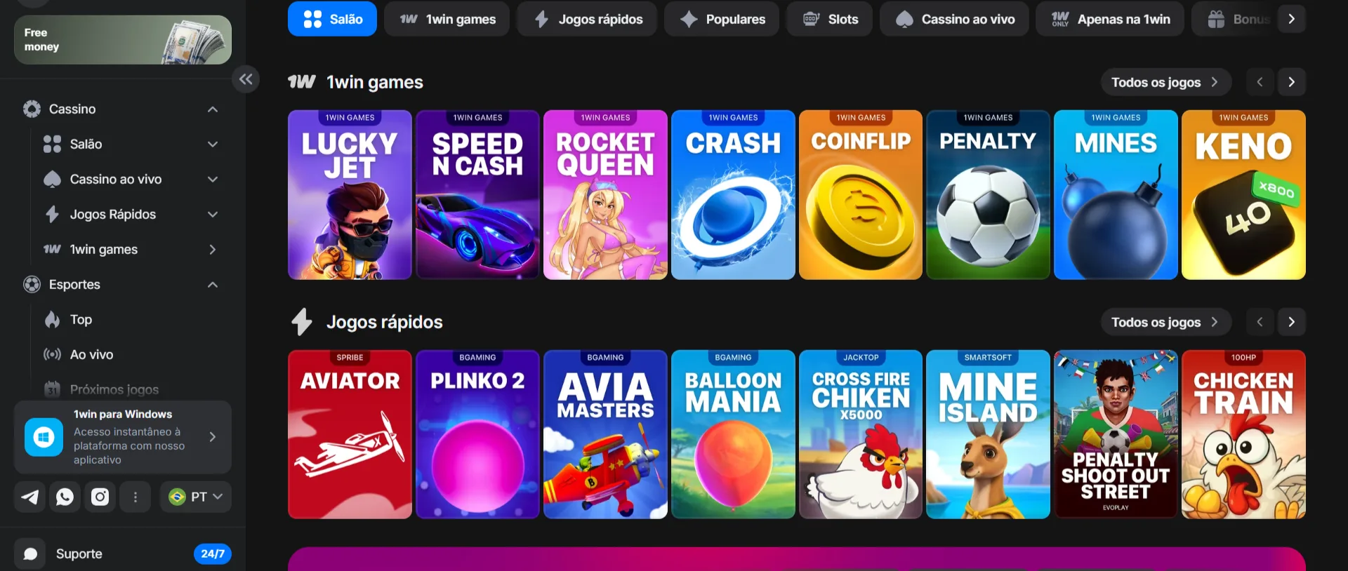 1win Main Casino Page